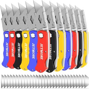 4 Pack Folding Utility Knife Box Cutter Tube Cutters with Extra 10Pcs Blades Cutters for Home Office Warehouse Durable Razor Knife Box Knife Box Opener Box Cutter with Clip Navajas de Trabajo in Kuwait