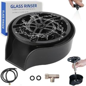 شطف زجاجي لحوض المطبخ، شطف زجاجي يدور 360 درجة بالضغط العالي مع مسدس رش قابل للسحب، ملحق حوض المطبخ لغسالة الأكواب (أسود) in Kuwait
