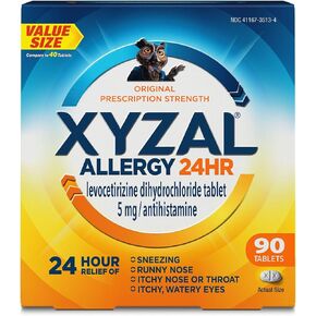 Xyzal 24 Hour Allergy Relief Medicine, Original Prescription Strength Antihistamine, Levocetirizine Dihydrochloride Tablets, 5 mg, 90 Count in Kuwait