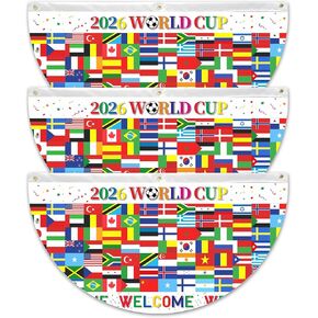 لافتات أعلام العالم مكونة من 3 قطع مقاس 1.5x3 قدم - رايات دولية على شكل مروحة لحفلات كرة القدم والأحداث الرياضية وديكورات الافتتاح الكبير in Kuwait