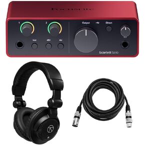 Scarlett Solo 4th Gen USB Audio Interface with Software Suite, Bundle with Closed-Back Studio Monitor Headphones and 10' XLR Microphone Cables (3 Items) in Kuwait