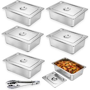 5 عبوات من مقالي طاولة البخار بالحجم الكامل، مقالي الفندق بالحجم الكامل السميك من الفولاذ المقاوم للصدأ هدية ملقط المطبخ، مقالي طاولة البخار من الدرجة التجارية بالحجم الكامل للمطعم التجاري والمطبخ. in Kuwait