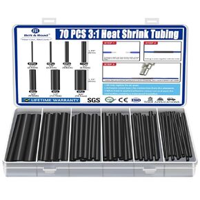 مجموعة أنابيب الانكماش الحراري 70 قطعة - مبطنة بمادة لاصقة بنسبة 3:1، أنابيب ملفوفة بالانكماش الحراري - أنابيب صناعية قابلة للانكماش بالحرارة - أسود - أنابيب ملفوفة بالانكماش | شهادة UL الموثوقة in Kuwait