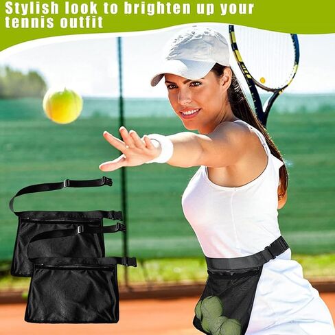 2Pcs Tennis Ball Band Holder Pickleball Ball Waist Bag with Adjustable Belt,Tennis Balls Holder Waist Pouch Carrier Holding 8 Tennis or Pickleball for Cycling,Golf(black,Size:13.68 x 10.63inch) in Kuwait