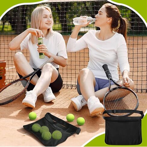 2Pcs Tennis Ball Band Holder Pickleball Ball Waist Bag with Adjustable Belt,Tennis Balls Holder Waist Pouch Carrier Holding 8 Tennis or Pickleball for Cycling,Golf(black,Size:13.68 x 10.63inch) in Kuwait