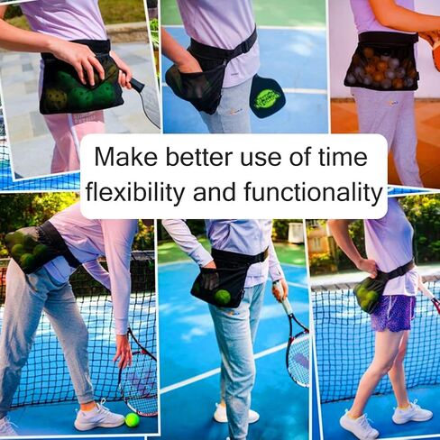 2Pcs Tennis Ball Band Holder Pickleball Ball Waist Bag with Adjustable Belt,Tennis Balls Holder Waist Pouch Carrier Holding 8 Tennis or Pickleball for Cycling,Golf(black,Size:13.68 x 10.63inch) in Kuwait