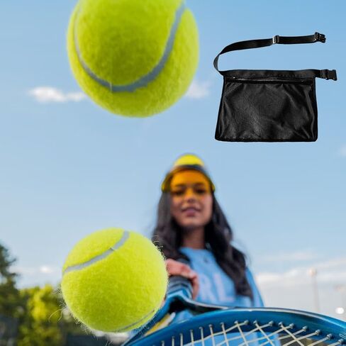 2Pcs Tennis Ball Band Holder Pickleball Ball Waist Bag with Adjustable Belt,Tennis Balls Holder Waist Pouch Carrier Holding 8 Tennis or Pickleball for Cycling,Golf(black,Size:13.68 x 10.63inch) in Kuwait