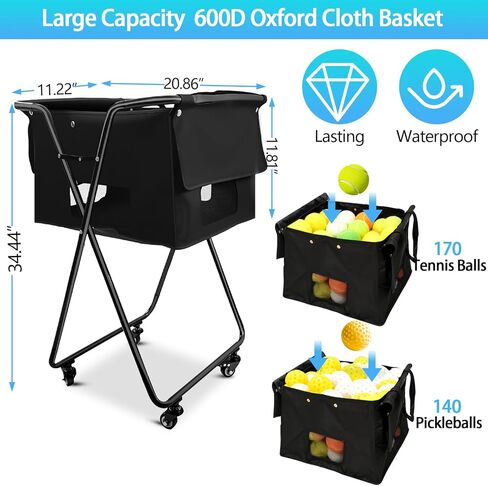 قادوس كرة تنس قابل للطي، يحمل 170 كرة، وعاء كرة تنس ذو سعة كبيرة مع عجلات لتدريب البيسبول على كرة البيسبول in Kuwait