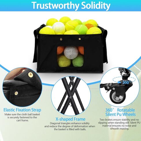 قادوس كرة تنس قابل للطي، يحمل 170 كرة، وعاء كرة تنس ذو سعة كبيرة مع عجلات لتدريب البيسبول على كرة البيسبول in Kuwait