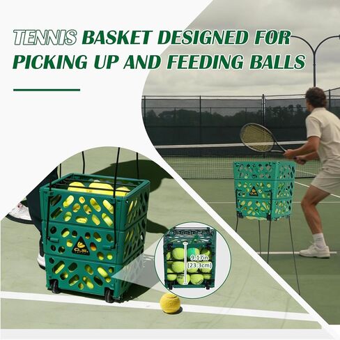 Tennis Ball Basket Tennis Ball Hopper with Wheels - 60 Balls Capacity Lightweight Picker Upper, Hands-Free Ball Retrieval Tool for Training & Court Use in Kuwait