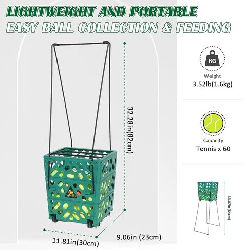 Tennis Ball Basket Tennis Ball Hopper with Wheels - 60 Balls Capacity Lightweight Picker Upper, Hands-Free Ball Retrieval Tool for Training & Court Use in Kuwait