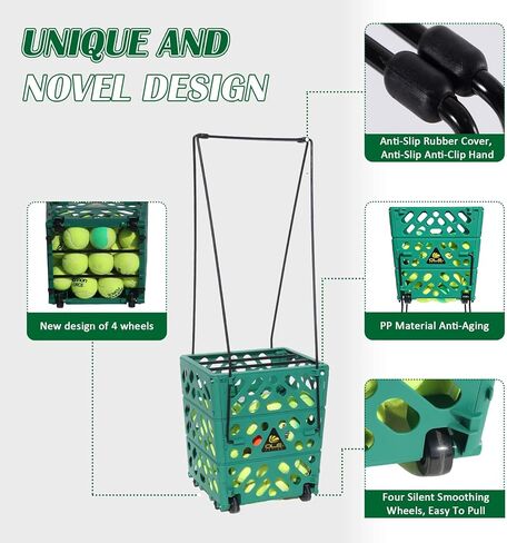 Tennis Ball Basket Tennis Ball Hopper with Wheels - 60 Balls Capacity Lightweight Picker Upper, Hands-Free Ball Retrieval Tool for Training & Court Use in Kuwait