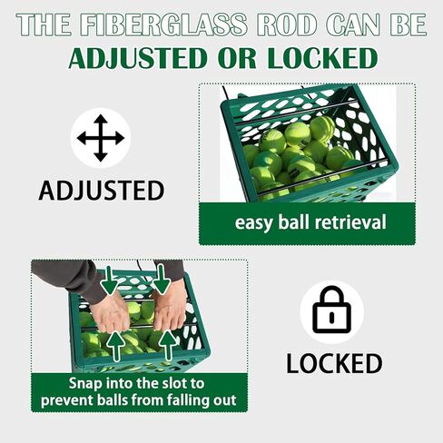 Tennis Ball Basket Tennis Ball Hopper with Wheels - 60 Balls Capacity Lightweight Picker Upper, Hands-Free Ball Retrieval Tool for Training & Court Use in Kuwait