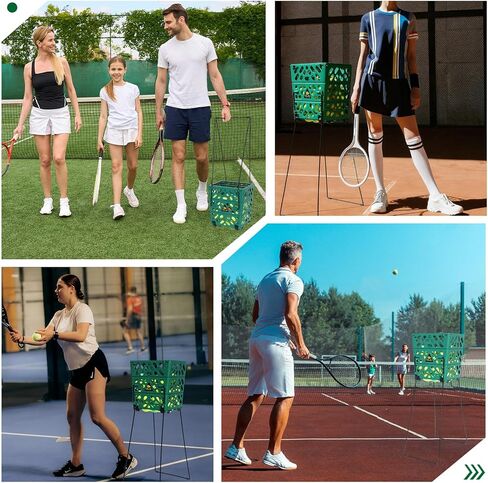 Tennis Ball Basket Tennis Ball Hopper with Wheels - 60 Balls Capacity Lightweight Picker Upper, Hands-Free Ball Retrieval Tool for Training & Court Use in Kuwait