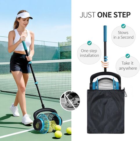 Tennis Ball Hopper Roller, Portable Tennis Ball Collector, No-Bend Tennis Hopper, Quick-Rolling Tennis Ball Picker Upper, 26-51" Telescopic Golf Ball Retriever in Saudi Arabia