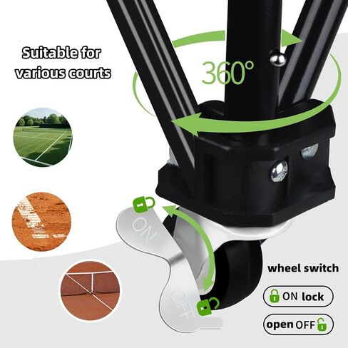 قادوس كرة تنس قابل للطي وقابل للتعديل، سلة ذات سعة كبيرة تحمل 200 كرة، علبة كرة بيكلبول مطورة مع جيوب وعجلات متعددة الوظائف للتدريب والتعليم in Kuwait