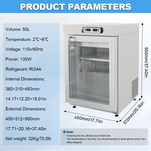 1.77Cu. Ft, 2-8℃ Countertop Compact Vaccine Commercial All-refrigerator, Lab Refrigerator, Designed for Pharmacy, Medicine, Vaccine Storage,Glass Door, Automatic Defrost, Digital Thermostat in Kuwait