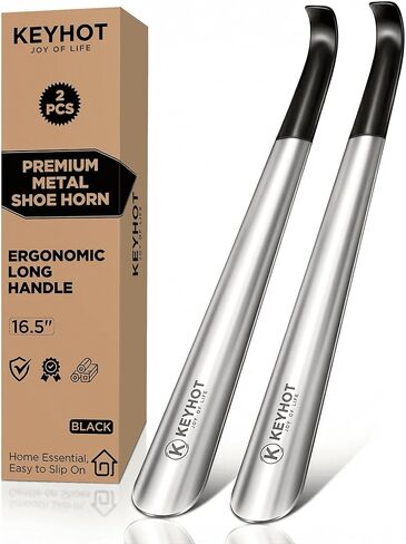 Long Shoe Horn Metal For Seniors - 2PCS Shoe Horn Long Handle stainless steel 16.5 Inches with Travel Shoe Horn for Kids 7.5 Inches (Black) in Kuwait