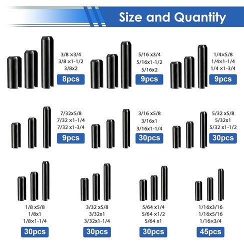 230 قطعة لفة دبوس مجموعة SAE 1/16 5/64 3/32 1/8 5/32 3/16 7/32 1/4 5/16 3/8 بوصة لفة دبابيس مجموعة متنوعة لتحسين المنزل إصلاح السيارات in Kuwait
