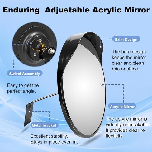 24" Unbreakable Convex Traffic Mirror – Adjustable Bracket, Wide-Angle Security Mirror for Retail Store, Garage, Warehouse, Blind Spot, Office, Parking Lot, Blind Spots Outdoor in Saudi Arabia