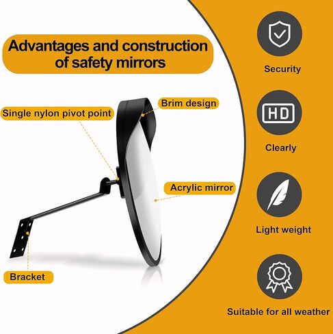 FYNPORT COVER 18’’ Convex Security Mirror – 180° Wide-Angle Blind Spot Coverage, Adjustable Mounting Bracket for Garage, Warehouse, Office, Driveways – Traffic Mirror for Home & Business Security in Saudi Arabia
