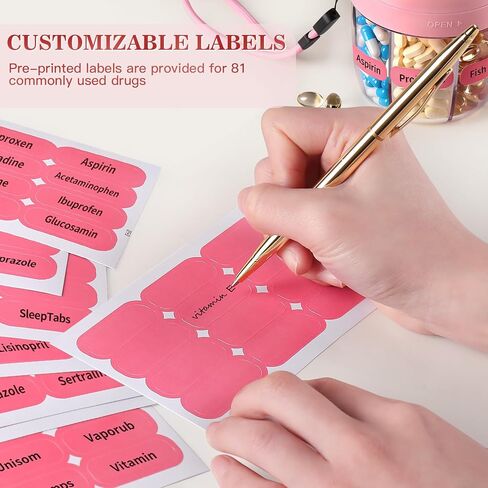 Pill Organizer,Travel Essentials Pill Container, Travel Pill Dispenser with Pink Lid，Pill Case Having 7 Large Compartments,Vitamin Organizer for Home Organization,Travel Containers in Kuwait