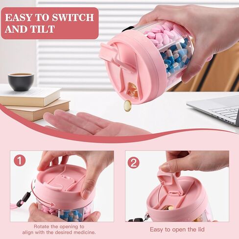 Pill Organizer,Travel Essentials Pill Container, Travel Pill Dispenser with Pink Lid，Pill Case Having 7 Large Compartments,Vitamin Organizer for Home Organization,Travel Containers in Kuwait