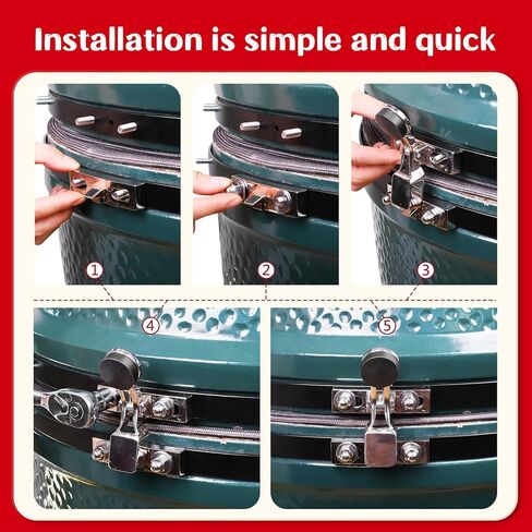 Vankey Latch Assembly for Large Big Size Green Egg, Zinc Alloy Hinge Band Latch Assembly Replacement Parts to Improve Seal, Compatible with Fiberglass Gasket, One-Handed Operation in Kuwait