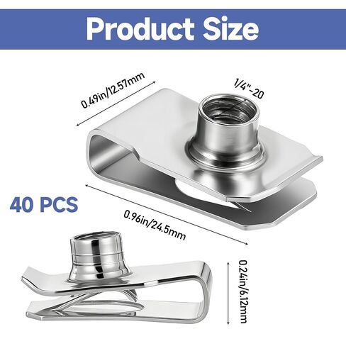 40 PCS 1/4"-20 Stainless Steel Regular Extruded U Nuts, U-Style Clip-On Nut Sliver Stainless Steel U-Type Fasteners in Saudi Arabia