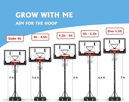 GORISE Basketball Hoop Outdoor, Height Adjustable, Portable Basketball Hoop & Goal with Fillable Base & 2 Wheels, Backboard for Backyard/Driveway/Indoor in Saudi Arabia
