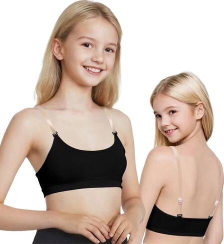 Danshow Girls Dance Bra Seamsless Nude Bras for Teens Girl مع اثنين من أزواج من الأشرطة الصافية ، وسادات السيليكون in Kuwait