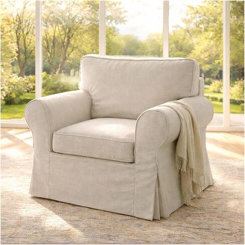 Polyester Flax Sofa Covers Custom Made Compatible for IKEA Ektorp 3 Seat Sofa Slipcovers (Polyester Beige, Ektorp Sofa) in Kuwait