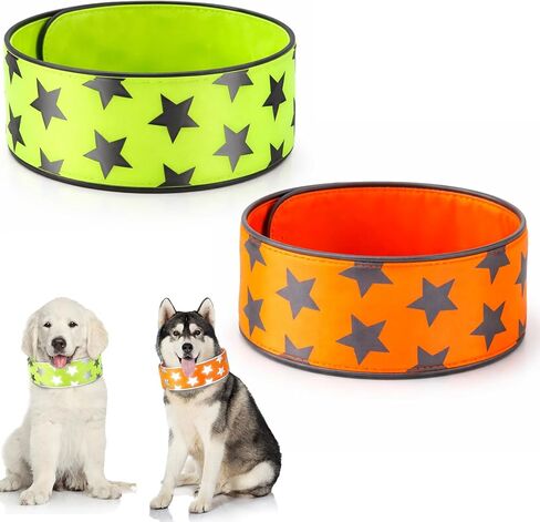 Paterr 2 Pcs Reflective Dog Collar High Visibility Adjustable Pet Collars with Quick Release Fastener Comfortable Dog Walking Accessories for Small Medium Large PET Puppy, Orange and Fluorescent Green in Kuwait