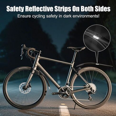 ENLEE 2pcs Bike Fender Set - Reflective Road/Gravel/Folding Bicycle Fender, Lightweight Waterproof Front and Rear Bike Mud Guard, Suitable for Bicycle Tire Width: 23-35mm(only fit disc Brake), Black in Kuwait