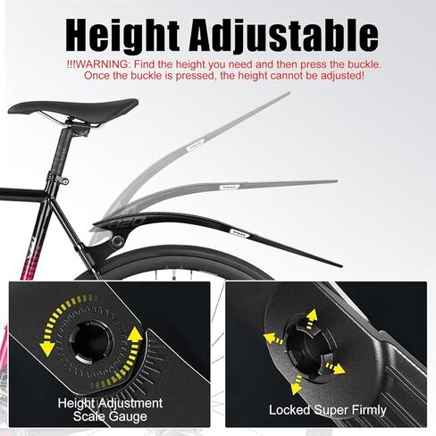 ENLEE 2pcs Bike Fender Set - Reflective Road/Gravel/Folding Bicycle Fender, Lightweight Waterproof Front and Rear Bike Mud Guard, Suitable for Bicycle Tire Width: 23-35mm(only fit disc Brake), Black in Kuwait