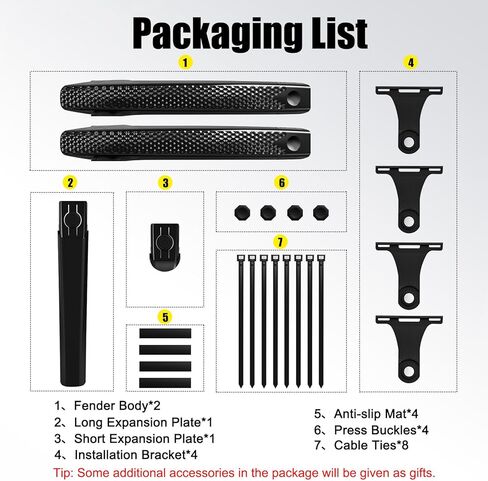 ENLEE 2pcs Bike Fender Set - Reflective Road/Gravel/Folding Bicycle Fender, Lightweight Waterproof Front and Rear Bike Mud Guard, Suitable for Bicycle Tire Width: 23-35mm(only fit disc Brake), Black in Kuwait