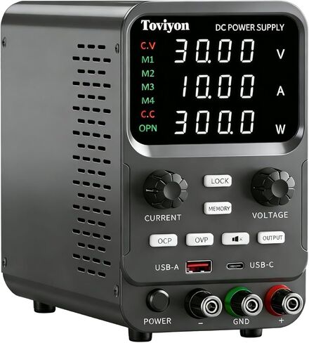 30V 10A DC Power Supply Variable, Adjustment Bench Power Supply with Encoder Knob, 4 Memory Presets, OCP/OVP Protection, USB-A and Type-C Fast Charge and Key Lock for Repair Lab DIY in Saudi Arabia