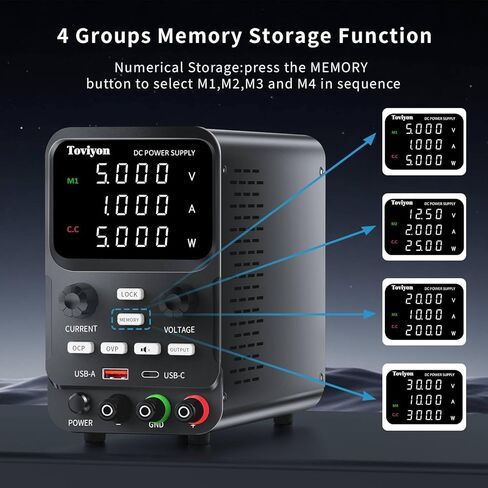 30V 10A DC Power Supply Variable, Adjustment Bench Power Supply with Encoder Knob, 4 Memory Presets, OCP/OVP Protection, USB-A and Type-C Fast Charge and Key Lock for Repair Lab DIY in Saudi Arabia
