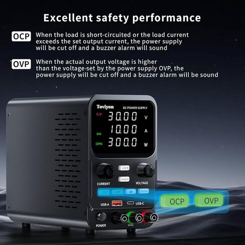 30V 10A DC Power Supply Variable, Adjustment Bench Power Supply with Encoder Knob, 4 Memory Presets, OCP/OVP Protection, USB-A and Type-C Fast Charge and Key Lock for Repair Lab DIY in Saudi Arabia