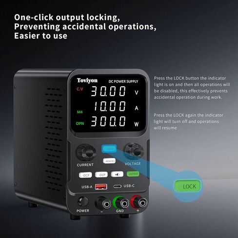 30V 10A DC Power Supply Variable, Adjustment Bench Power Supply with Encoder Knob, 4 Memory Presets, OCP/OVP Protection, USB-A and Type-C Fast Charge and Key Lock for Repair Lab DIY in Saudi Arabia