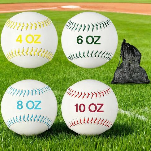 Set of 4 Weighted Softball Training Softballs Weighted Balls for Softball with Drawstring Bag (Yellow, Green, Blue, Red 12 in) in Saudi Arabia