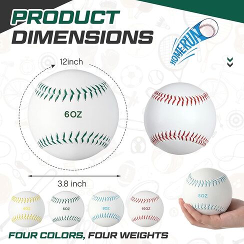 Set of 4 Weighted Softball Training Softballs Weighted Balls for Softball with Drawstring Bag (Yellow, Green, Blue, Red 12 in) in Saudi Arabia