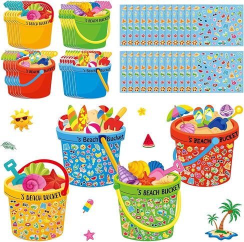 24 مجموعات الصيف دلو DIY KITS 10.2x11.8 بوصة اصنع نشاطك الصيفي فن الشاطئ الكبير ملصقات عيد ميلاد الحرف اليدوية لموضوع الشاطئ هدية عيد ميلاد أنشطة الفصل الدراسي (دلو) ديكور (دلو) in Saudi Arabia