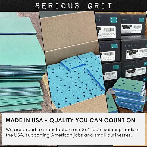 Serious Grit - 3" x 5" (80x133mm) Foam Sanding Pads - P150-180 Med Fine Finish Grit - 1/2" Thick Low Density Foam - Hook & Loop - Fits Festool RTS 400 & Mirka DEOS 3x5 Sanders – Made in USA – 10 Pack in Saudi Arabia
