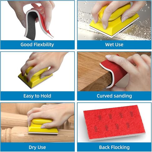 مجموعة إسفنجة صنفرة BURMONG مكونة من 25 قطعة، 120-600 حبيبة، قابلة لإعادة الاستخدام مقاس 3×4 بوصة، كتل صنفرة إسفنجية رطبة وجافة للخشب والأثاث والمعادن والجدران الجافة in Kuwait