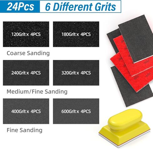 مجموعة إسفنجة صنفرة BURMONG مكونة من 25 قطعة، 120-600 حبيبة، قابلة لإعادة الاستخدام مقاس 3×4 بوصة، كتل صنفرة إسفنجية رطبة وجافة للخشب والأثاث والمعادن والجدران الجافة in Kuwait