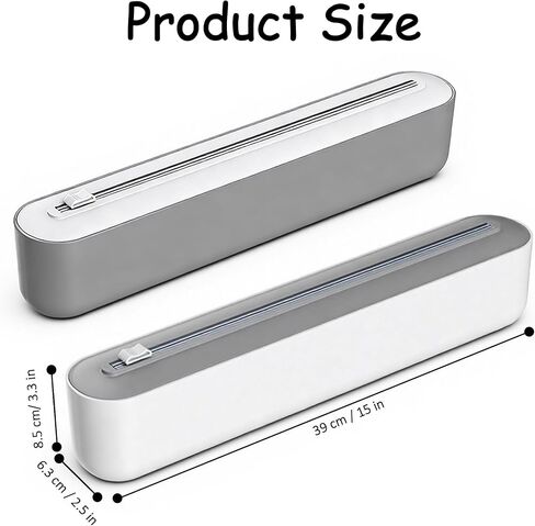 Plastic Wrap Dispenser with Cutter, Gray and White, 15 Inch, Traceless Adhesive Mount, Kitchen Food Storage (White Head and Grey body) in Kuwait