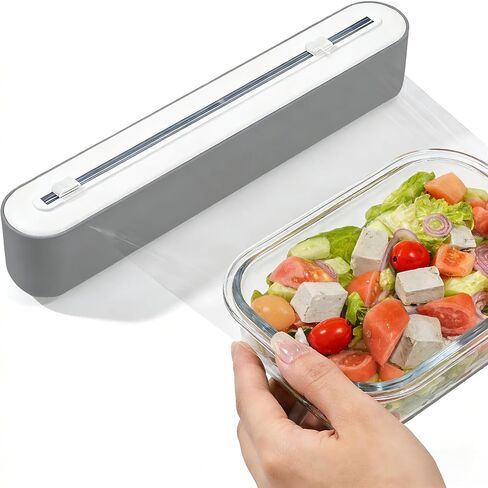 Plastic Wrap Dispenser with Cutter, Gray and White, 15 Inch, Traceless Adhesive Mount, Kitchen Food Storage (White Head and Grey body) in Kuwait