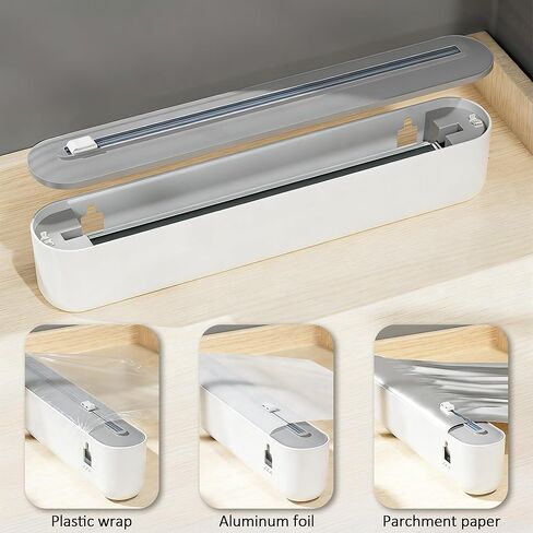 Plastic Wrap Dispenser with Cutter, Gray and White, 15 Inch, Traceless Adhesive Mount, Kitchen Food Storage (White Head and Grey body) in Kuwait