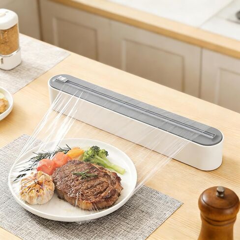 Plastic Wrap Dispenser with Cutter, Gray and White, 15 Inch, Traceless Adhesive Mount, Kitchen Food Storage (White Head and Grey body) in Kuwait